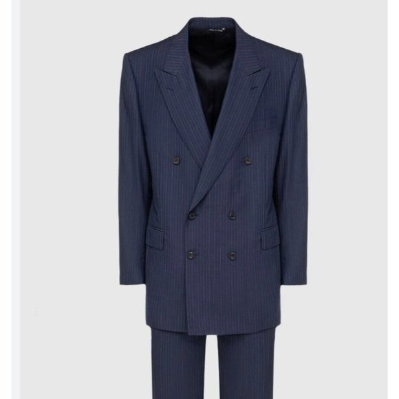 Canali for Guy La Ferrera Double-Breasted Pinstripe Sport coat-Navy– 56IT(US46L) - Picture 2 of 14